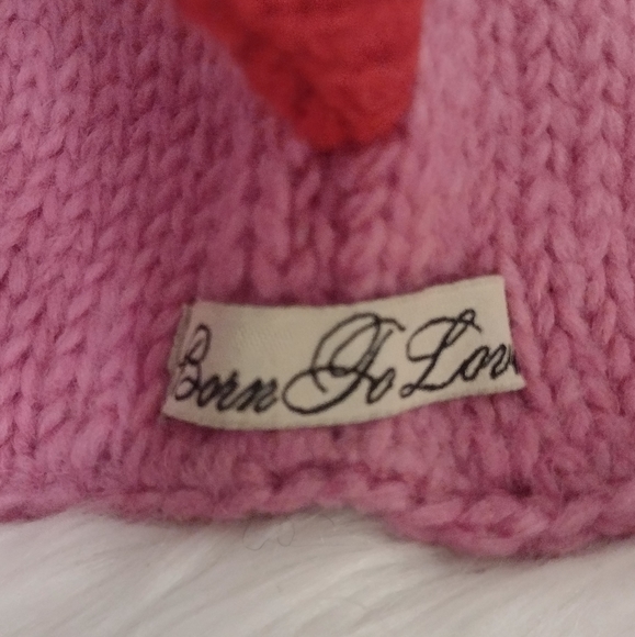 BORN TO LOVE Lined Pink Red Wool Winter Girls Hat Nepal - Picture 4 of 5